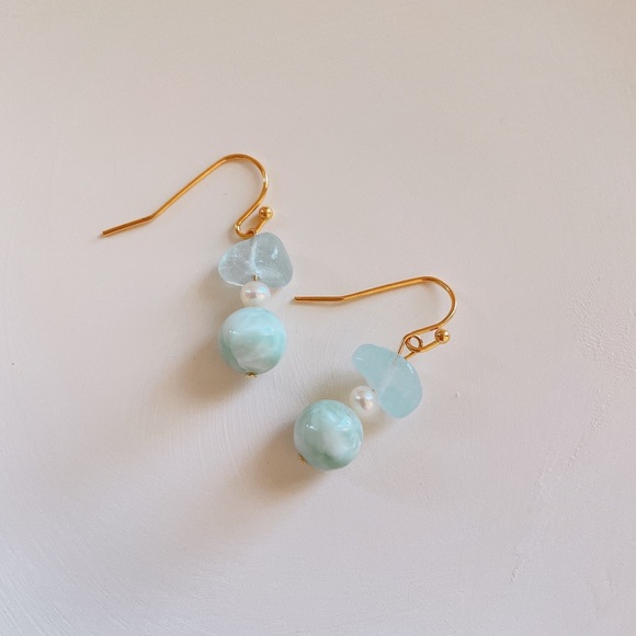 Handmade Natural Green Larimar Pearl Earrings - Picture 5 of 8